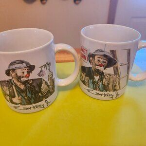 vintage flambro Emmet Kelly mug circus clown set of two